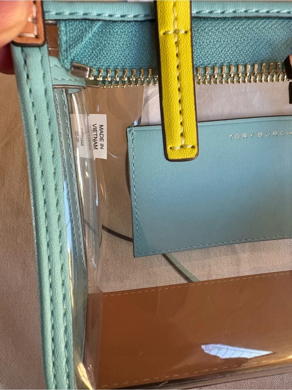 Tory Burch Clear Crossbody with Mint and Yellow Trim